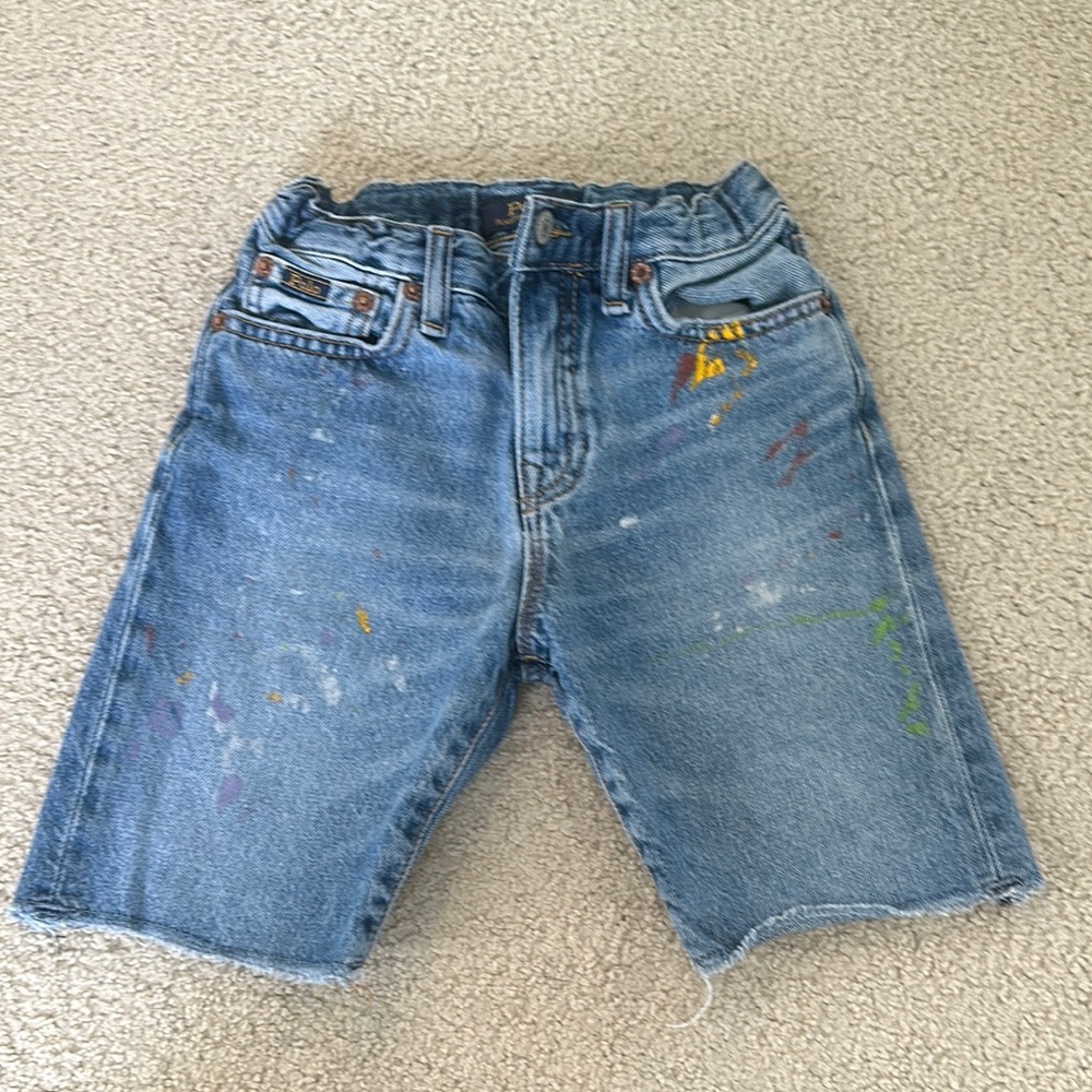 Kids Denim Shorts with Paint Splatter